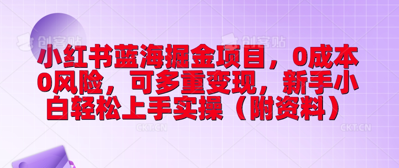 小红书蓝海掘金项目，0成本0风险，可多重变现，新手小白轻松上手实操（附资料）