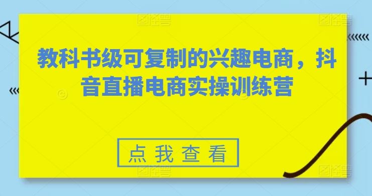 教科书级可复制的兴趣电商，抖音直播电商实操训练营