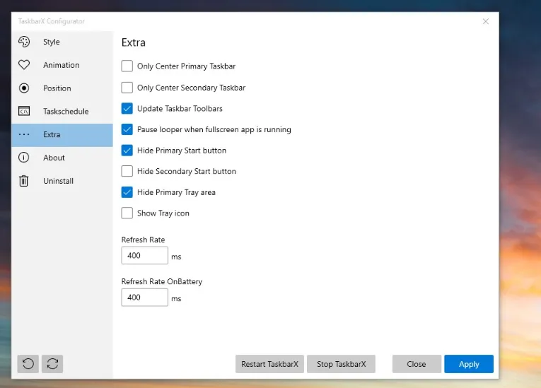 TaskbarX(Win10任务栏美化与增强工具) TaskbarX(Win10任务栏美化与增强工具)