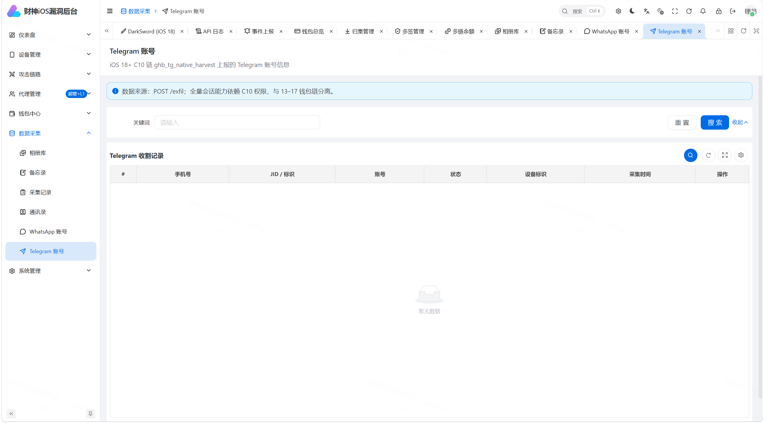 财神iOS C2 V2 — Python FastAPI 全链路 iOS 远控+链上归集系统(Coruna/DarkSword/C10 三链路覆盖 iOS 13-19)-七量思维