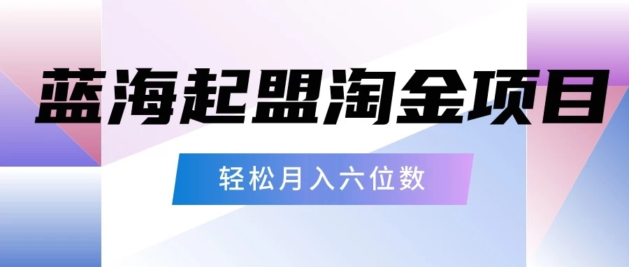 月入六位数的蓝海项目，起盟淘金有手就能做，轻松月入六位数干货